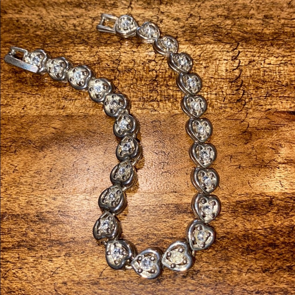 Silver faux diamond heart tennis bracelet